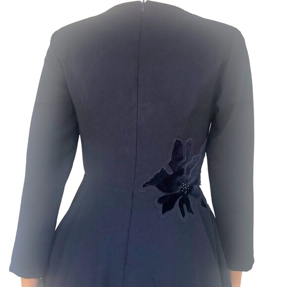 BIANCO NERO Black Fit and Flare Multi-layered Party Dress Floral Appliques Sz S - Picture 4 of 7